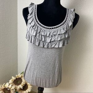 Gray Tank with Ruffle Neckline - Medium